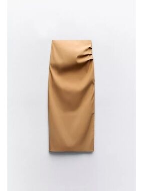 Zara women’s small stretch pencil skirt with side slit camel/light brown